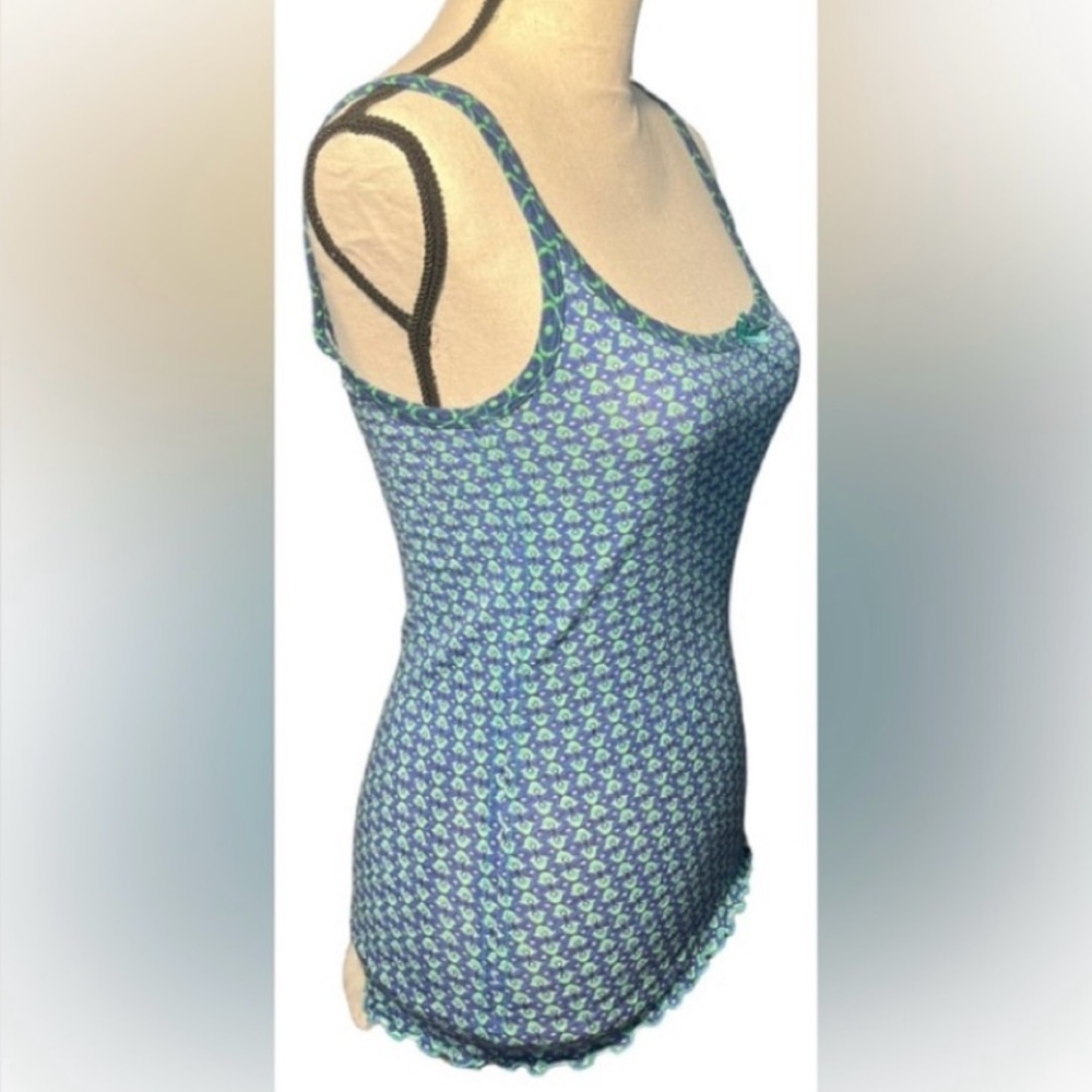 Free People cami sleeveless tank top blue & green print Small EUC - Picture 3 of 13